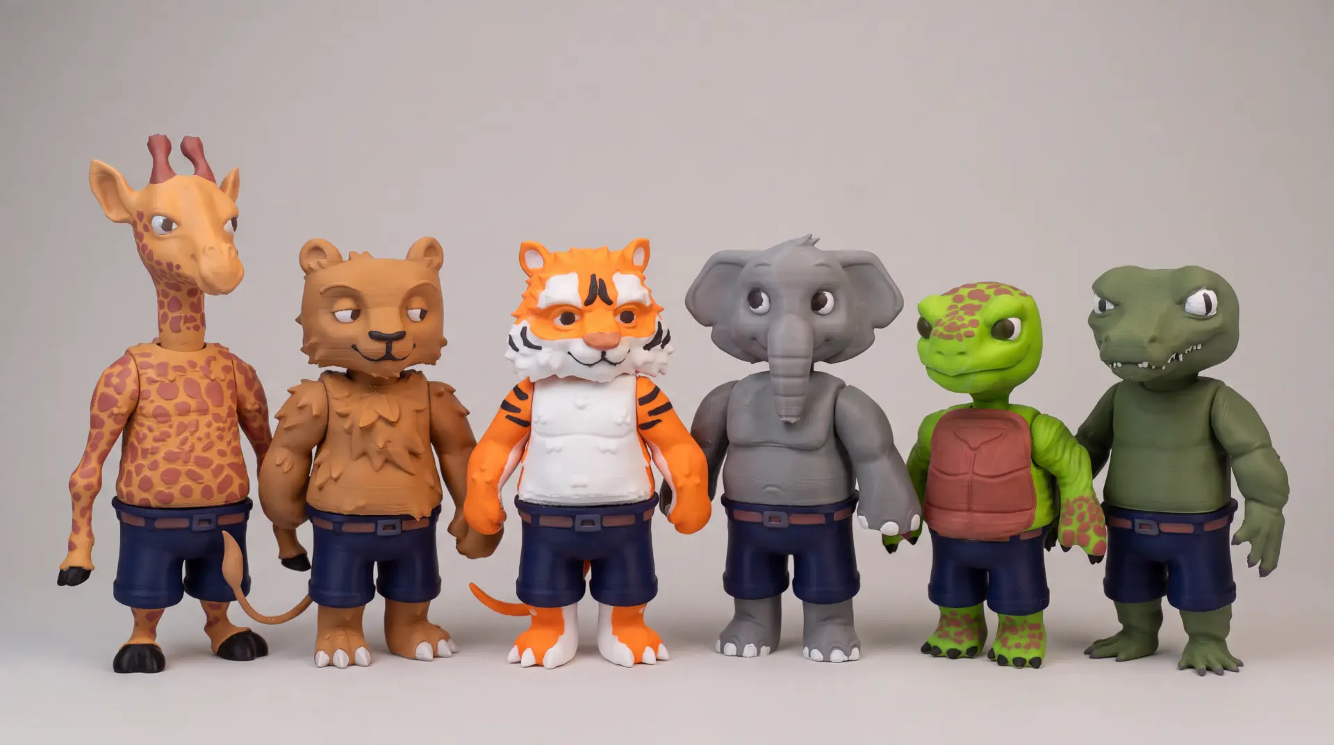 Les 6 figurines magnétiques Blenddies : girafe, lion, tigre, éléphant, tortue et crocodile